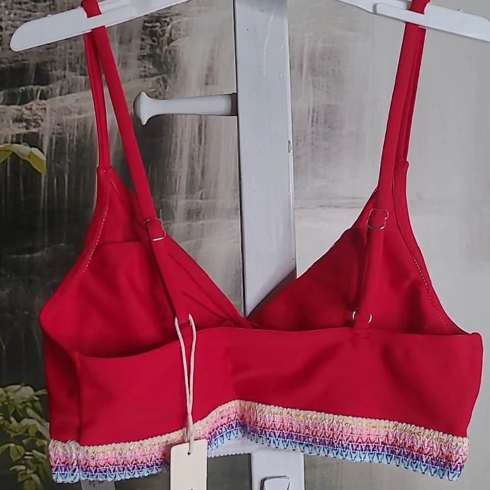 New with tags! Seamoly Womens XS red twist bikini colorful zig zag trim swimsuit